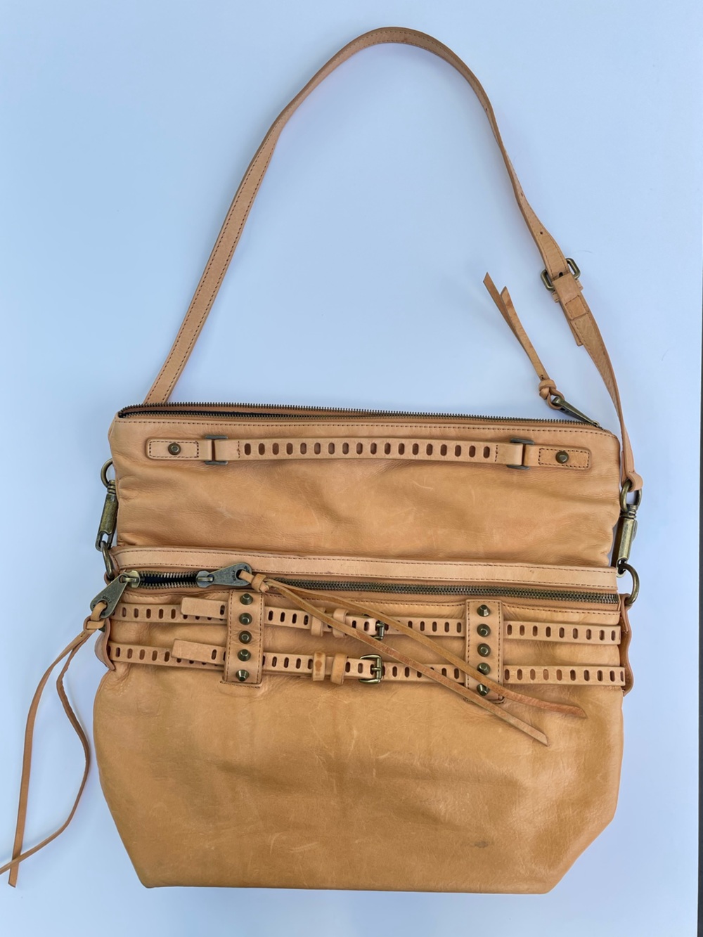 Joelle Hawkens Victory Women's Tan Leather  Hobo  Bag with Studded Strap Detail